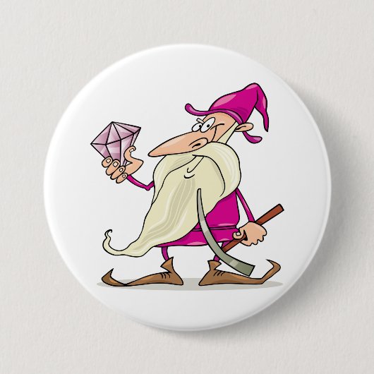 Zaunzwerg mit großem Diamant-Edelstein Button (Vorderseite)