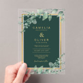 Zazzle Acrylic Wedding Green Eukalyptus Gold Text Acryleinladungen (Insitu (Handheld))