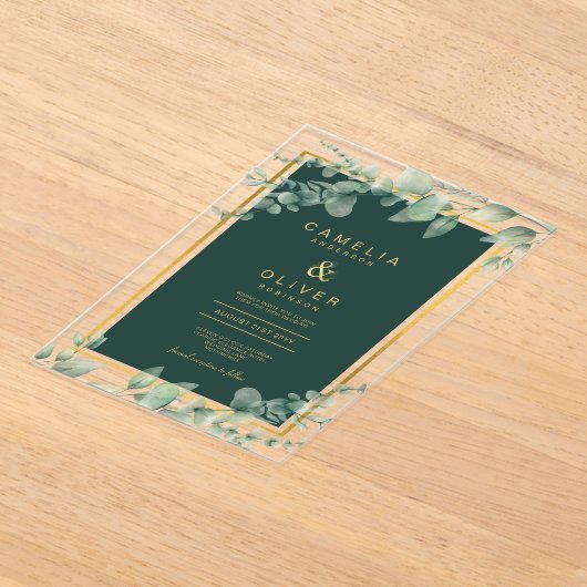 Zazzle Acrylic Wedding Green Eukalyptus Gold Text Acryleinladungen (Ablage )