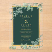Zazzle Acrylic Wedding Green Eukalyptus Gold Text Acryleinladungen (Vorderseite)
