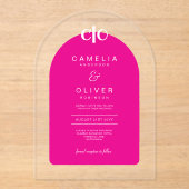 Zazzle Acrylic Wedding Hot Pink WhiteText Arch Acryleinladungen (Vorderseite)
