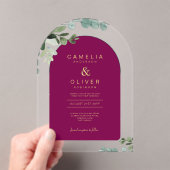 Zazzle Acrylic Wedding Magenta Blätter Gold Text Acryleinladungen (Insitu (Handheld))