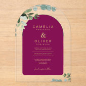 Zazzle Acrylic Wedding Magenta Blätter Gold Text Acryleinladungen (Vorderseite)