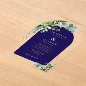 Zazzle Acrylic Wedding Navy Eukalyptus Gold Text Acryleinladungen (Ablage )
