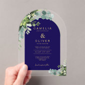 Zazzle Acrylic Wedding Navy Eukalyptus Gold Text Acryleinladungen (Insitu (Handheld))