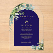 Zazzle Acrylic Wedding Navy Eukalyptus Gold Text Acryleinladungen (Vorderseite)