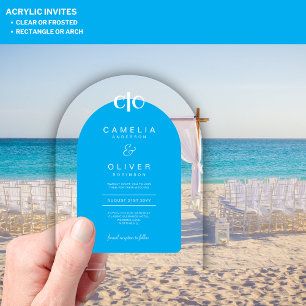 Zazzle Acrylic Wedding Sky Blue White Text Arch Acryleinladungen
