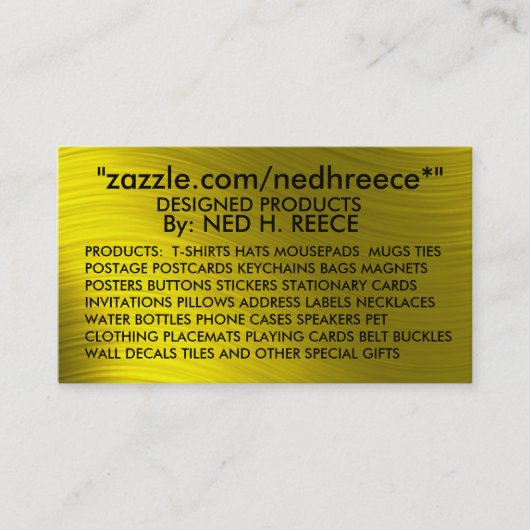 zazzle.com/nedhreece*" - VISITENKARTE (Vorderseite)