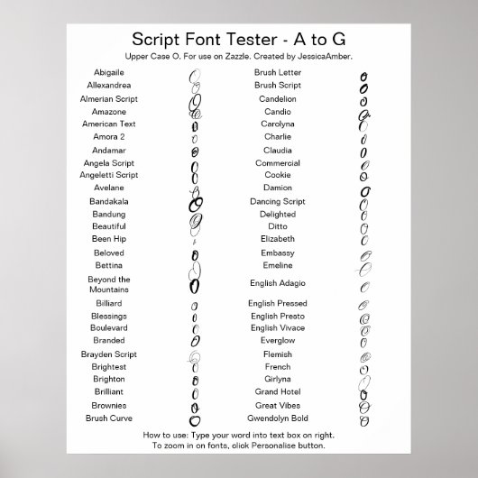 Zazzle Script Schrift A - G Vergleich - Großbuchst Poster (Vorne)