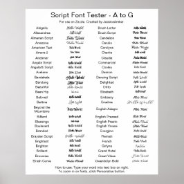 Zazzle Script Schriftart Comparison A - G Poster
