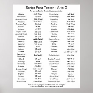 Zazzle Script Schriftart Comparison A - G Poster