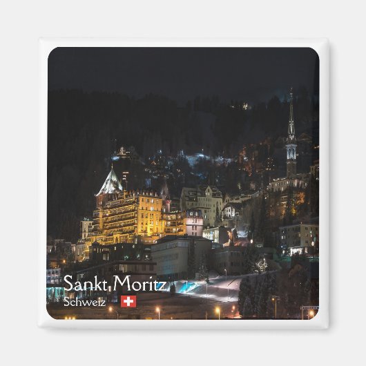 zCH018 SANKT MORITZ bei Nacht Schweiz, Kühlschrank Magnet (Vorne)