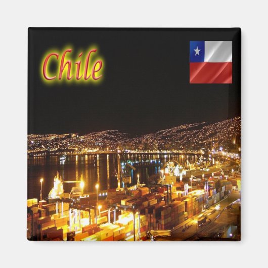 zCL015 CHILE, Valparaiso, Nachtblick, Chile, Kühls Magnet (Vorne)