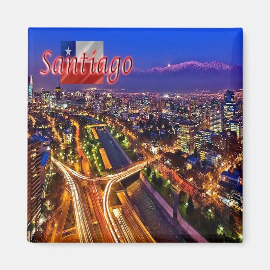 zCL019 SANTIAGO, Nachtsicht, Chile, Kühlschrank Magnet (Vorne)