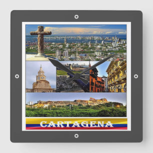 zCO07 CARTAGENA-Mosaik, Kolumbien, Quadratische Wanduhr