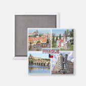zCZ003 PRAG Burg Rathaus Karlsbrücke Magnet (Vorderseite/Rückseite)