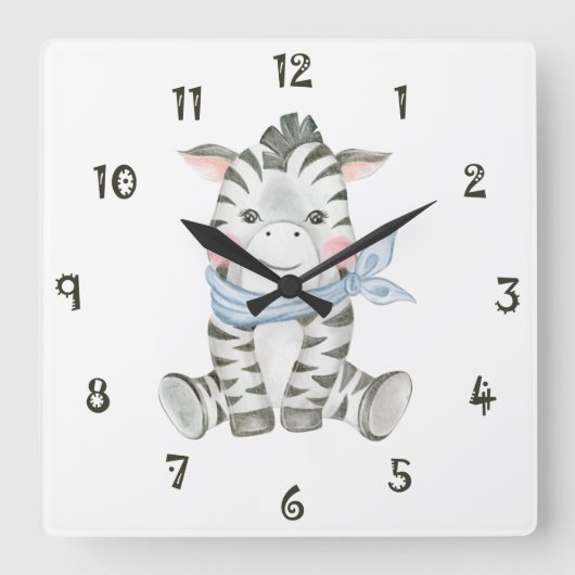 Zeb The Zebra Wall Clock Quadratische Wanduhr (Vorderseite)