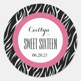 ZEBRA 16 . Geburtstag 16 Custom V16 BLACK and PINK Runder Aufkleber