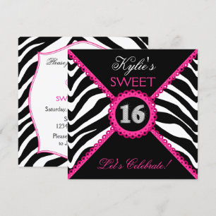 Zebra 16 . Geburtstag Pink Lace Bling Einladung