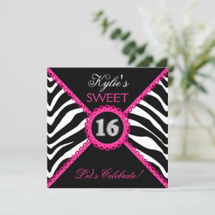 Zebra 16 . Geburtstag Pink Lace Bling Einladung