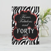 Zebra 40 und Fabulous Bling Geburtstag Einladung (Stehend Vorderseite)