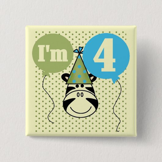 Zebra 4. Geburtstag T - Shirt und Geschenke Button (Vorderseite)