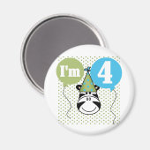 Zebra 4. Geburtstag T - Shirt und Geschenke Magnet (Vorderseite/Rückseite)