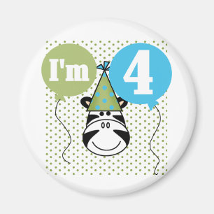 Zebra 4. Geburtstag T - Shirt und Geschenke Magnet