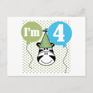 Zebra 4. Geburtstag T - Shirt und Geschenke Postkarte