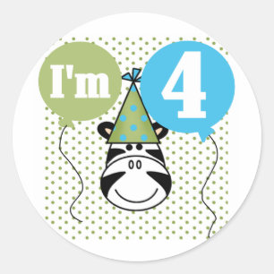 Zebra 4. Geburtstag T - Shirt und Geschenke Runder Aufkleber