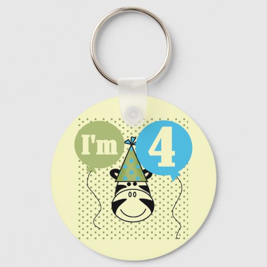 Zebra 4. Geburtstag T - Shirt und Geschenke Schlüsselanhänger (Vorderseite)