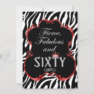 Zebra 60 und Fabulous Bling Geburtstag Einladung