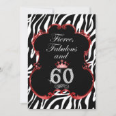 Zebra 60 und Fabulous Bling Geburtstag Einladung (Vorderseite)