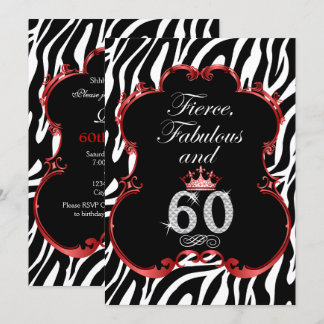 Zebra 60 und Fabulous Bling Geburtstag Einladung
