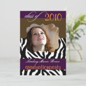 Zebra Abschluss Einladung Foto/Pflaume (Stehend Vorderseite)
