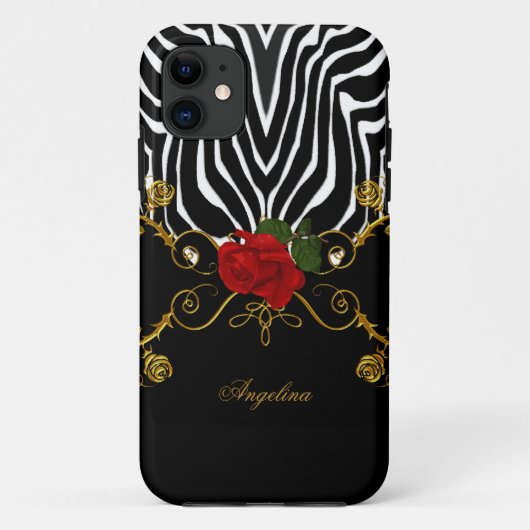 Zebra Abstrakte Rose Red Schwarz-weiß Gold Case-Mate iPhone Hülle (Rückseite)