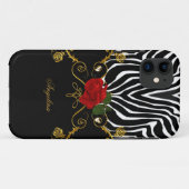 Zebra Abstrakte Rose Red Schwarz-weiß Gold Case-Mate iPhone Hülle (Rückseite (Horizontal))