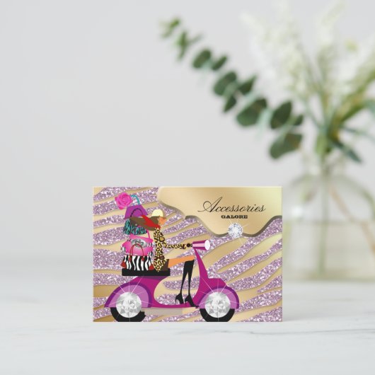 Zebra Accessoires Purry Juwelry Gold Pink Sparkle Visitenkarte (Stehend Vorderseite)