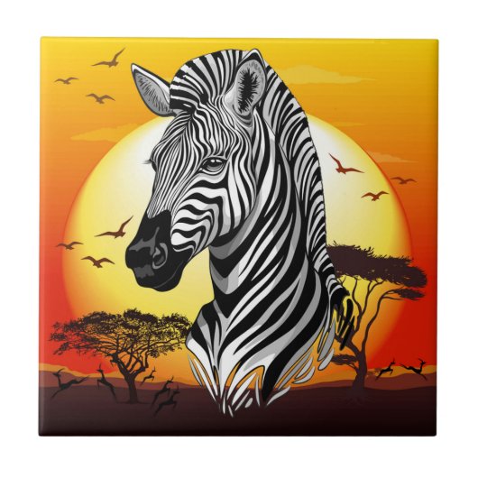 Zebra African Savanna Wild Animal Fliese (Vorderseite)