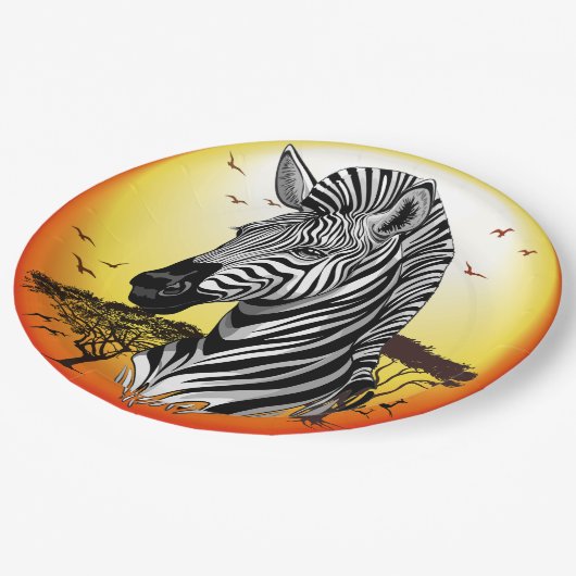 Zebra African Savanna Wild Animal Pappteller (Schrägansicht)