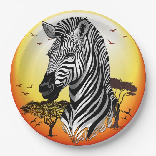 Zebra African Savanna Wild Animal Pappteller (Vorderseite)