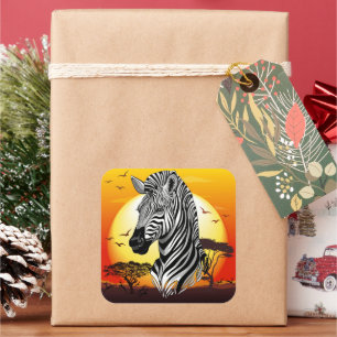 Zebra African Savanna Wild Animal Quadratischer Aufkleber