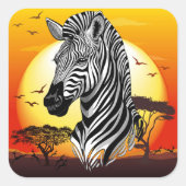 Zebra African Savanna Wild Animal Quadratischer Aufkleber (Vorderseite)