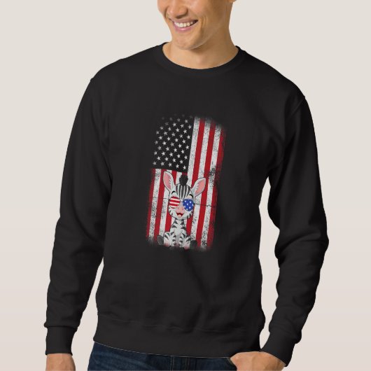 Zebra American Flag Boys Girls Women Vierte Sweatshirt (Vorderseite)