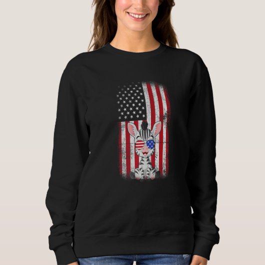 Zebra American Flag Boys Girls Women Vierte Sweatshirt (Vorderseite)