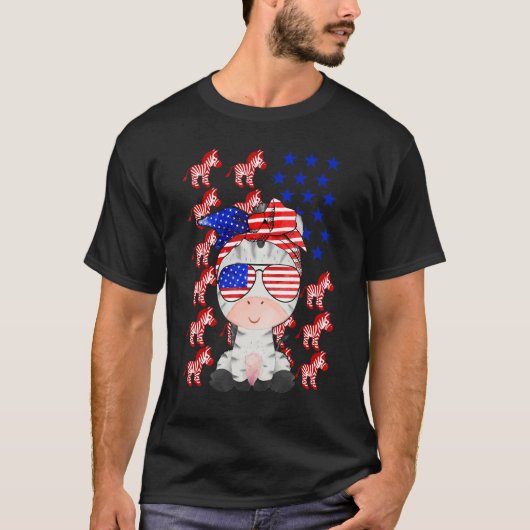Zebra American Flag Zebra Patriotic 4. Juli T-Shirt (Vorderseite)