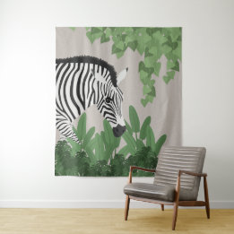 Zebra amongst Leaves Tapestry Wandteppich