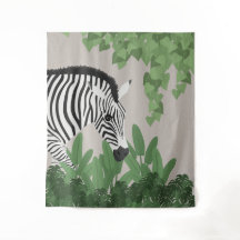 Zebra amongst Leaves Tapestry