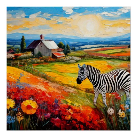 Zebra an der Landschaft Malerei Poster (Vorderseite)