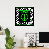 Zebra and Lime Green Peace Sign Wall Decor Poster (Heimbüro)